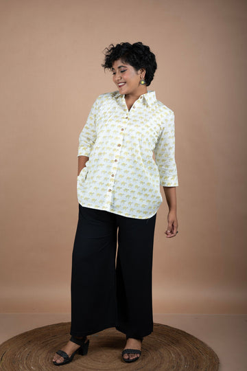 Block Printed Tortoise Shirt-Style Top